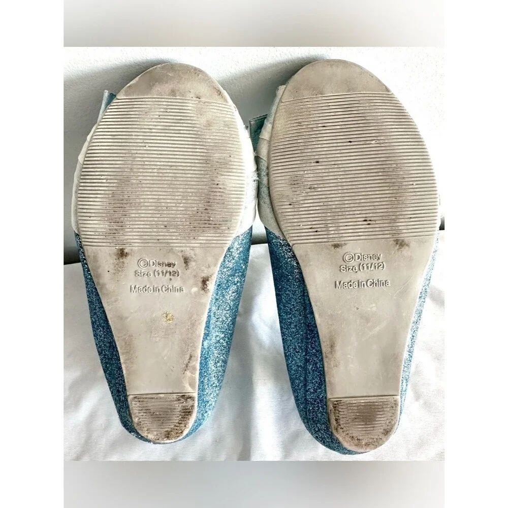 Disney Cinderella Glitter Flats Girls Size 11/12 Blue Sparkle Princess Shoes